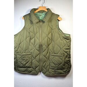 Isaac Mizrahi Quilted Vest Womens 3XL Olive Green Excellent Floral Lined Zip Up